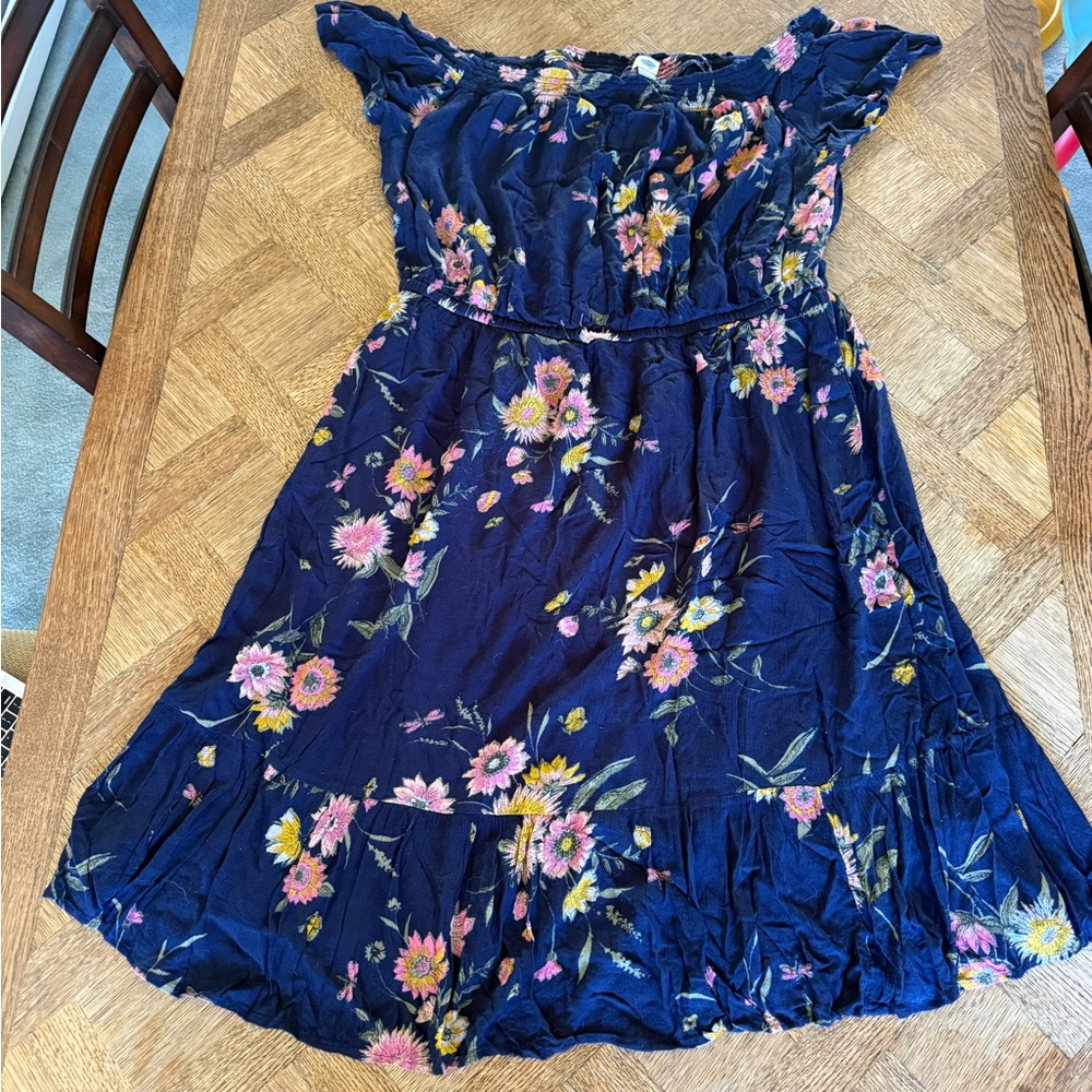 Old Navy Navy Floral Off-Shoulder Dress with Pink & Yellow Blooms